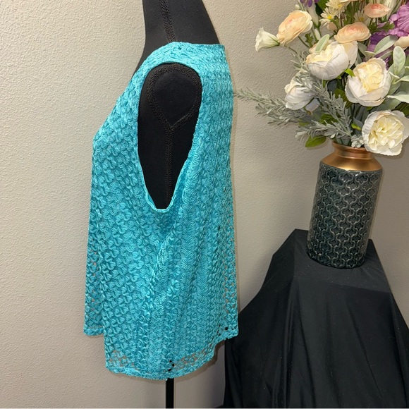 Allison Daley Turquoise Crochet Lace Sleeveless Tank Boho Summer - Picture 2 of 6